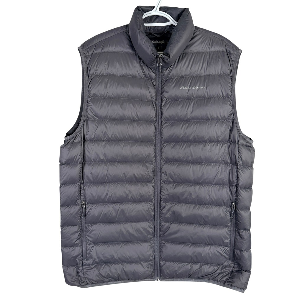 Eddie Bauer Quilted Puffer Vest Mens Large Gray Down Insulated Full Zip